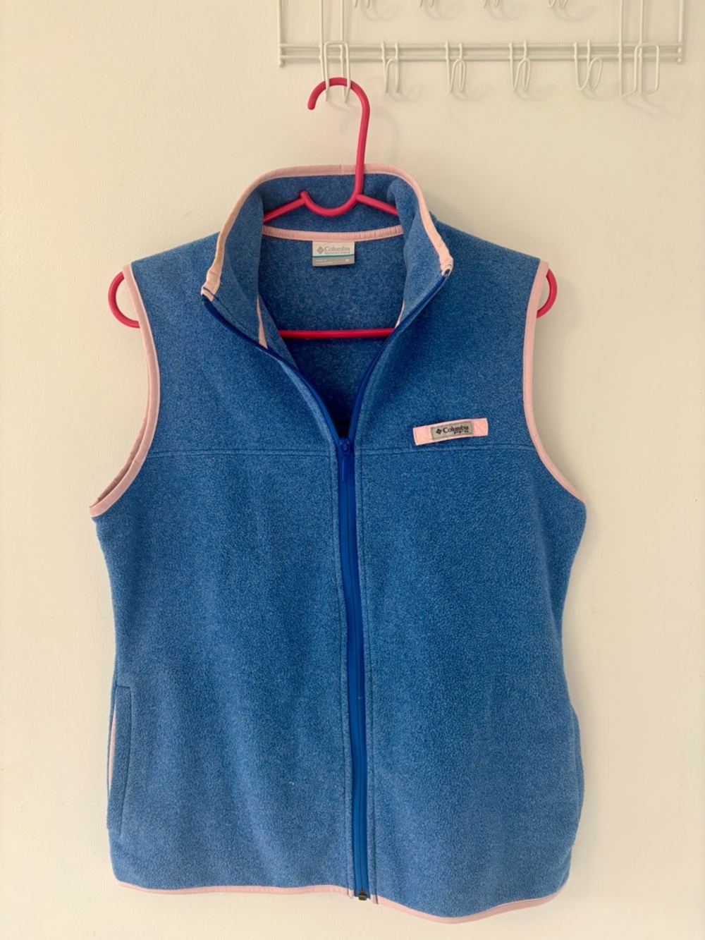 Columbia Blue Fleece Vest with Pink Trim